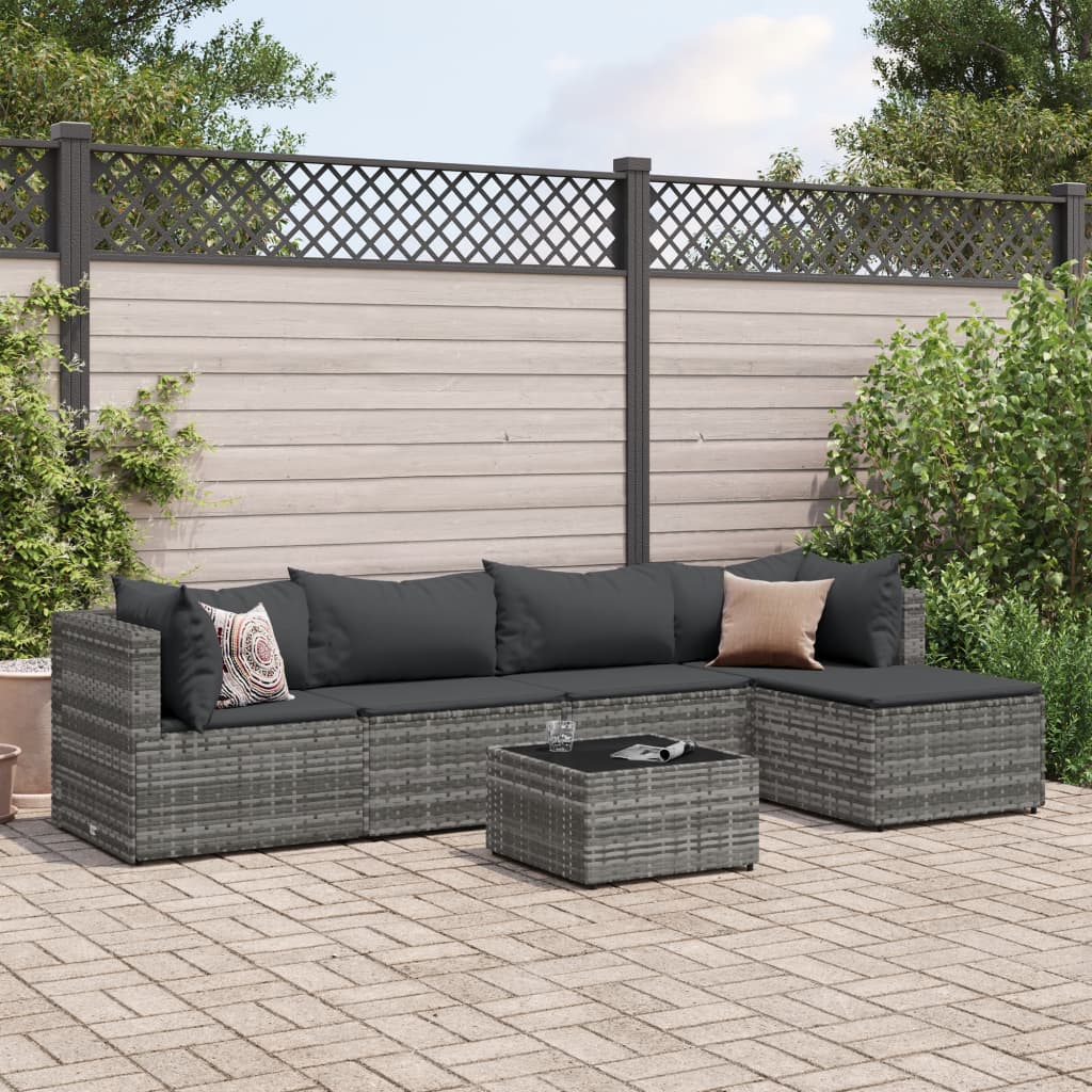 6-delige Loungeset met kussens poly rattan grijs Tuinsets | Creëer jouw Trendy Thuis | Gratis bezorgd & Retour | Trendy.nl