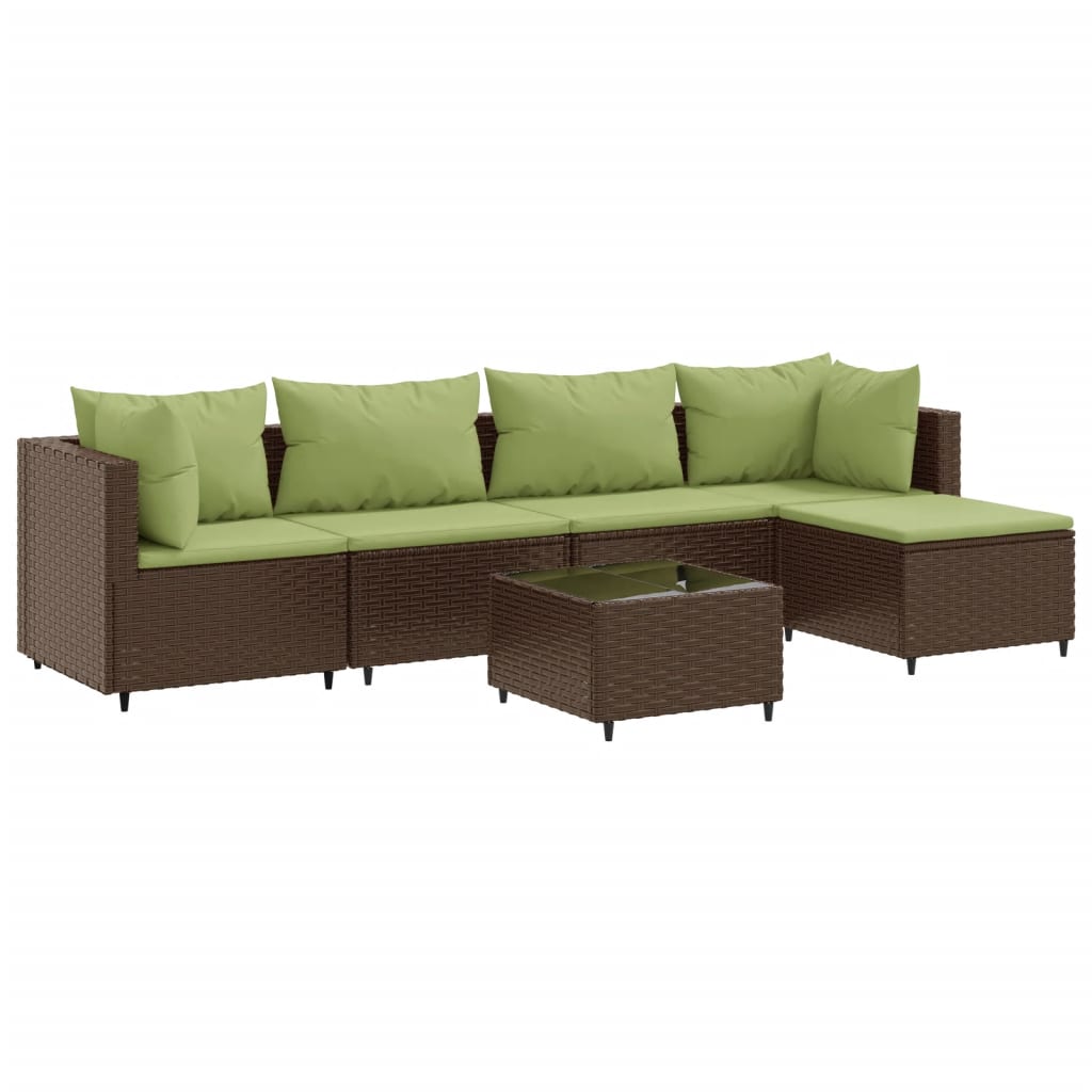 6-delige Loungeset met kussens poly rattan bruin