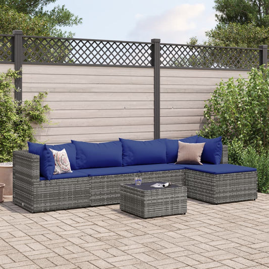 6-delige Loungeset met kussens poly rattan grijs Tuinsets | Creëer jouw Trendy Thuis | Gratis bezorgd & Retour | Trendy.nl