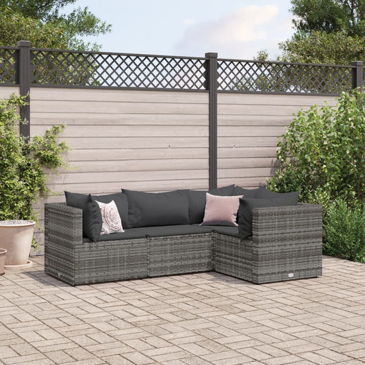 4-delige Loungeset met kussens poly rattan grijs Tuinsets | Creëer jouw Trendy Thuis | Gratis bezorgd & Retour | Trendy.nl