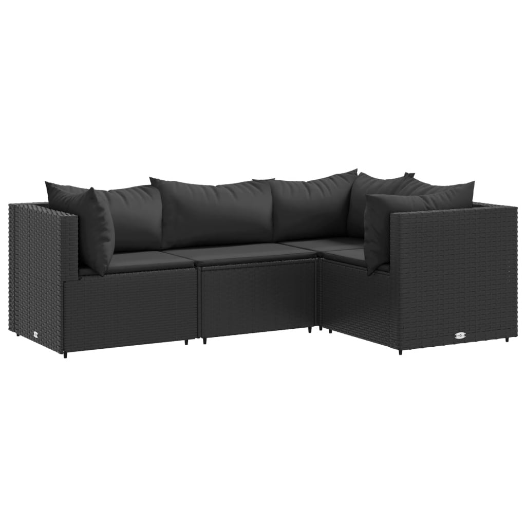 4-delige Loungeset met kussens poly rattan zwart Tuinsets | Creëer jouw Trendy Thuis | Gratis bezorgd & Retour | Trendy.nl