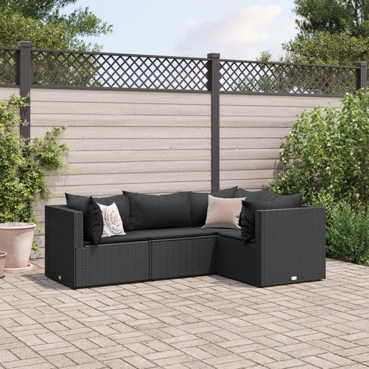 4-delige Loungeset met kussens poly rattan zwart Tuinsets | Creëer jouw Trendy Thuis | Gratis bezorgd & Retour | Trendy.nl