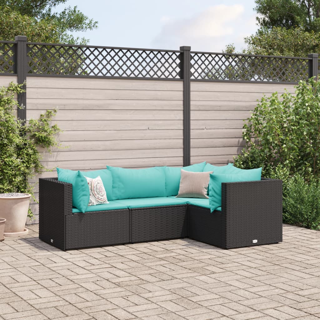 4-delige Loungeset met kussens poly rattan zwart Tuinsets | Creëer jouw Trendy Thuis | Gratis bezorgd & Retour | Trendy.nl