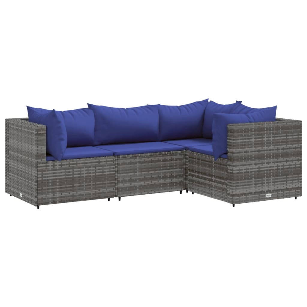 4-delige Loungeset met kussens poly rattan grijs Tuinsets | Creëer jouw Trendy Thuis | Gratis bezorgd & Retour | Trendy.nl