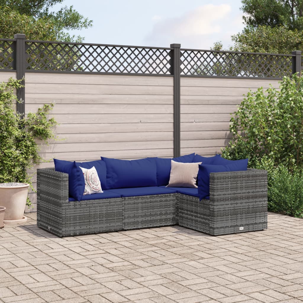 4-delige Loungeset met kussens poly rattan grijs Tuinsets | Creëer jouw Trendy Thuis | Gratis bezorgd & Retour | Trendy.nl