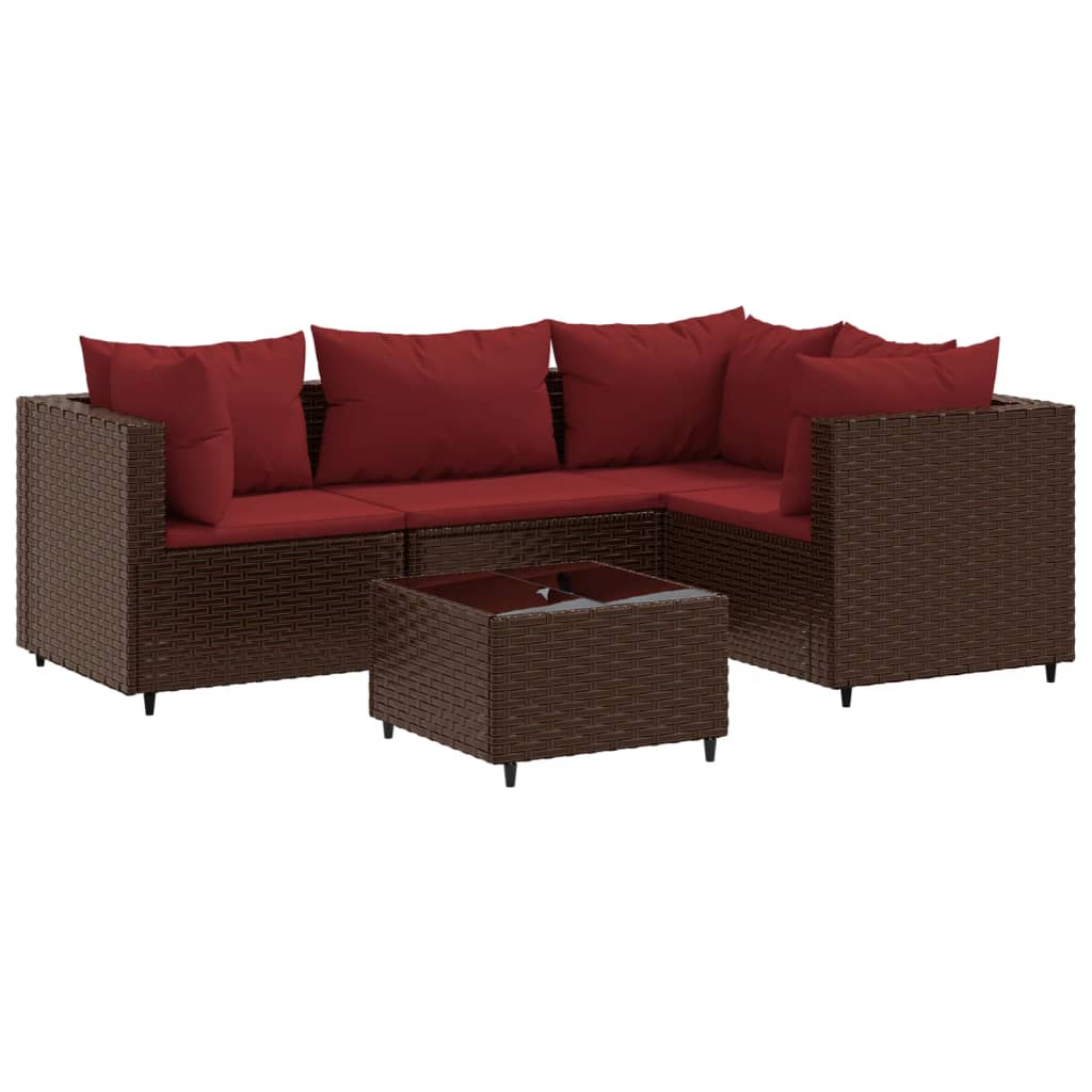 5-delige Loungeset met kussens poly rattan bruin Tuinsets | Creëer jouw Trendy Thuis | Gratis bezorgd & Retour | Trendy.nl