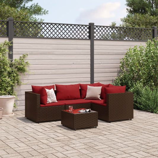 5-delige Loungeset met kussens poly rattan bruin Tuinsets | Creëer jouw Trendy Thuis | Gratis bezorgd & Retour | Trendy.nl