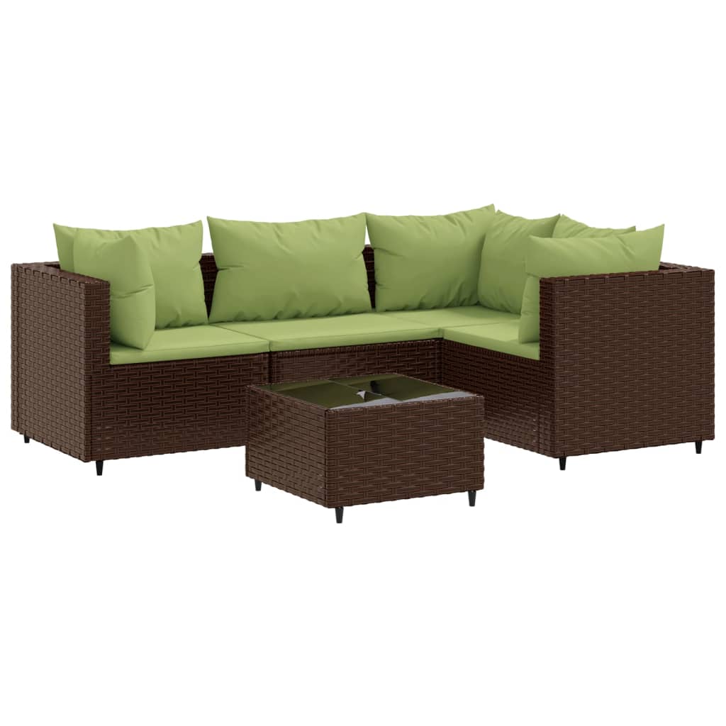 5-delige Loungeset met kussens poly rattan bruin Tuinsets | Creëer jouw Trendy Thuis | Gratis bezorgd & Retour | Trendy.nl