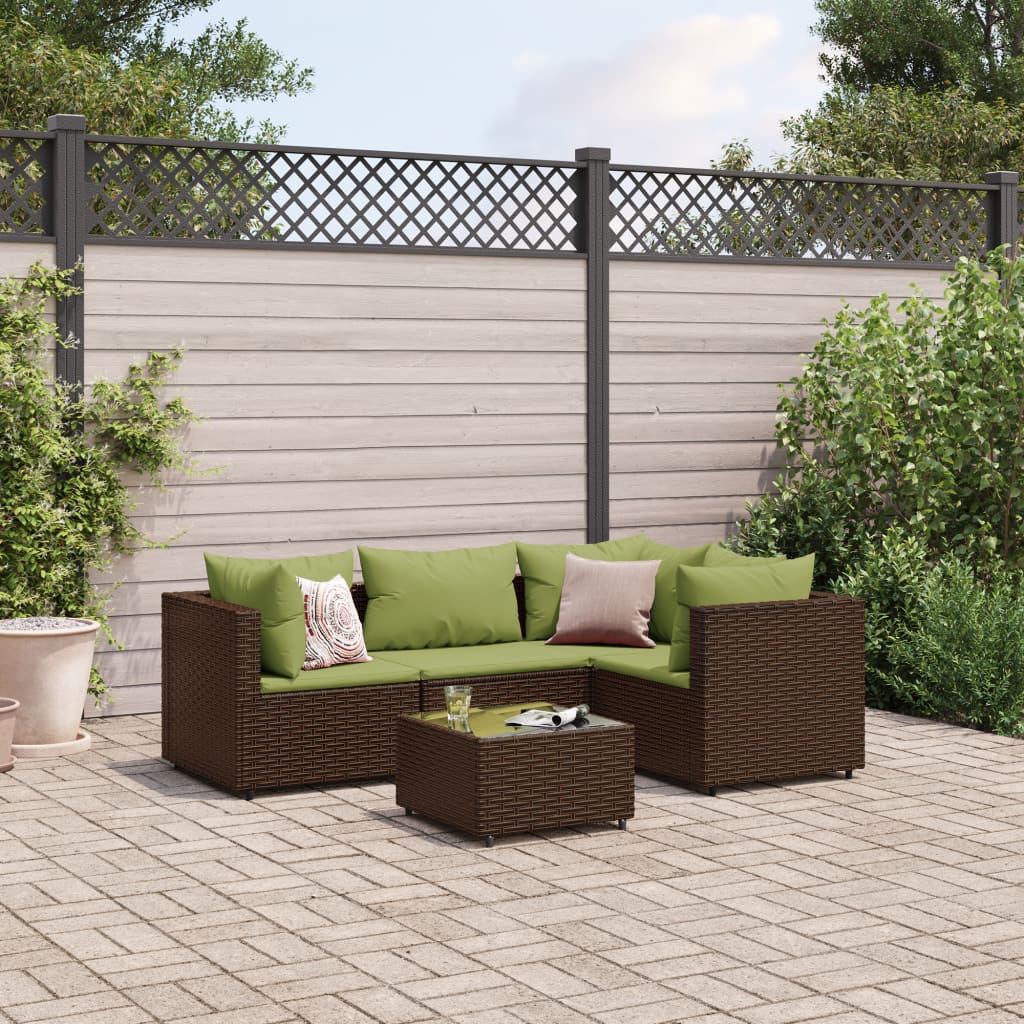 5-delige Loungeset met kussens poly rattan bruin Tuinsets | Creëer jouw Trendy Thuis | Gratis bezorgd & Retour | Trendy.nl