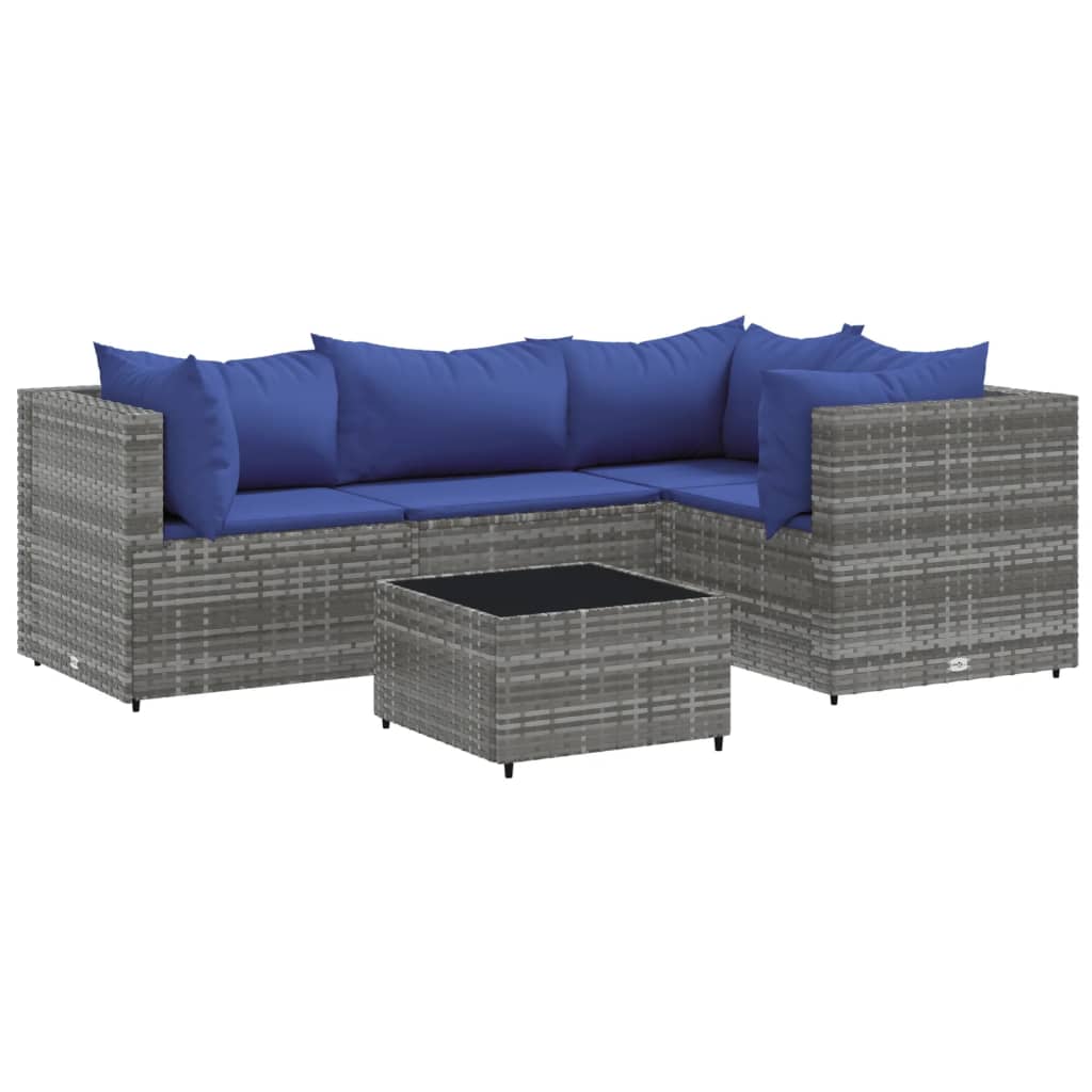 5-delige Loungeset met kussens poly rattan grijs Tuinsets | Creëer jouw Trendy Thuis | Gratis bezorgd & Retour | Trendy.nl