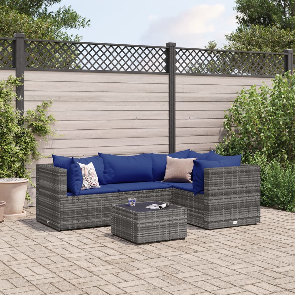 5-delige Loungeset met kussens poly rattan grijs Tuinsets | Creëer jouw Trendy Thuis | Gratis bezorgd & Retour | Trendy.nl