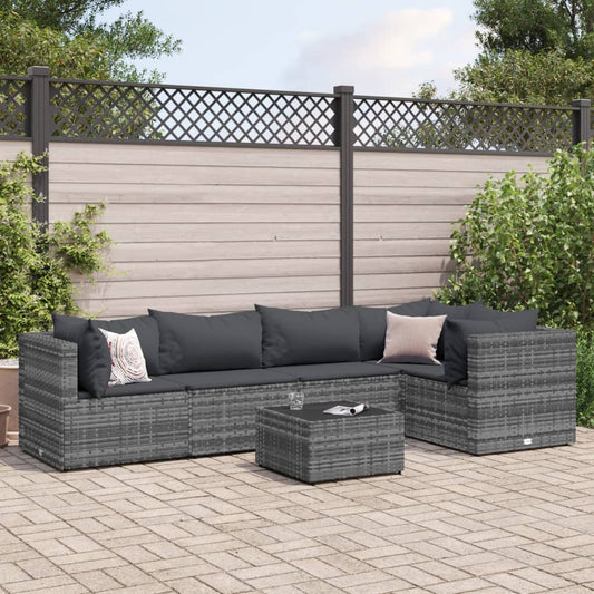 5-delige Loungeset met kussens poly rattan grijs Tuinsets | Creëer jouw Trendy Thuis | Gratis bezorgd & Retour | Trendy.nl