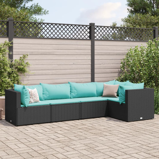 5-delige Loungeset met kussens poly rattan zwart Tuinsets | Creëer jouw Trendy Thuis | Gratis bezorgd & Retour | Trendy.nl