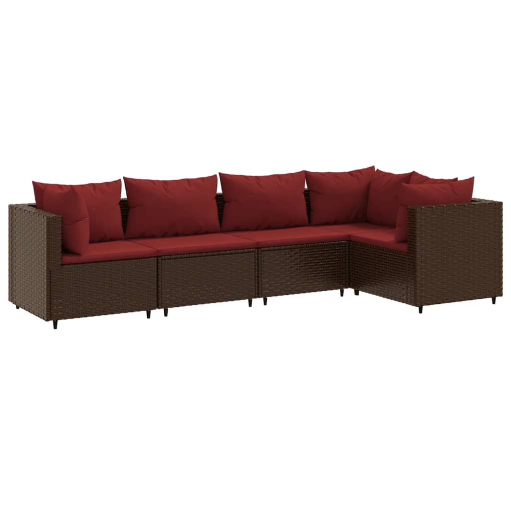 5-delige Loungeset met kussens poly rattan bruin Tuinsets | Creëer jouw Trendy Thuis | Gratis bezorgd & Retour | Trendy.nl