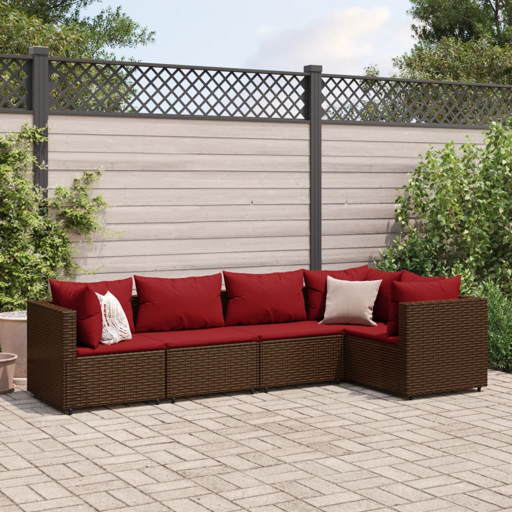 5-delige Loungeset met kussens poly rattan bruin Tuinsets | Creëer jouw Trendy Thuis | Gratis bezorgd & Retour | Trendy.nl