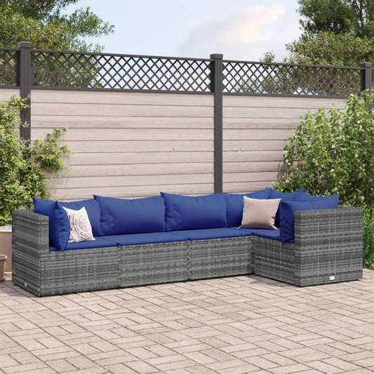 5-delige Loungeset met kussens poly rattan grijs Tuinsets | Creëer jouw Trendy Thuis | Gratis bezorgd & Retour | Trendy.nl