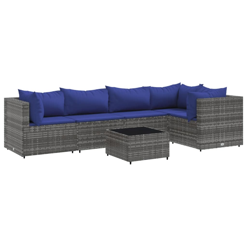 6-delige Loungeset met kussens poly rattan grijs Tuinsets | Creëer jouw Trendy Thuis | Gratis bezorgd & Retour | Trendy.nl