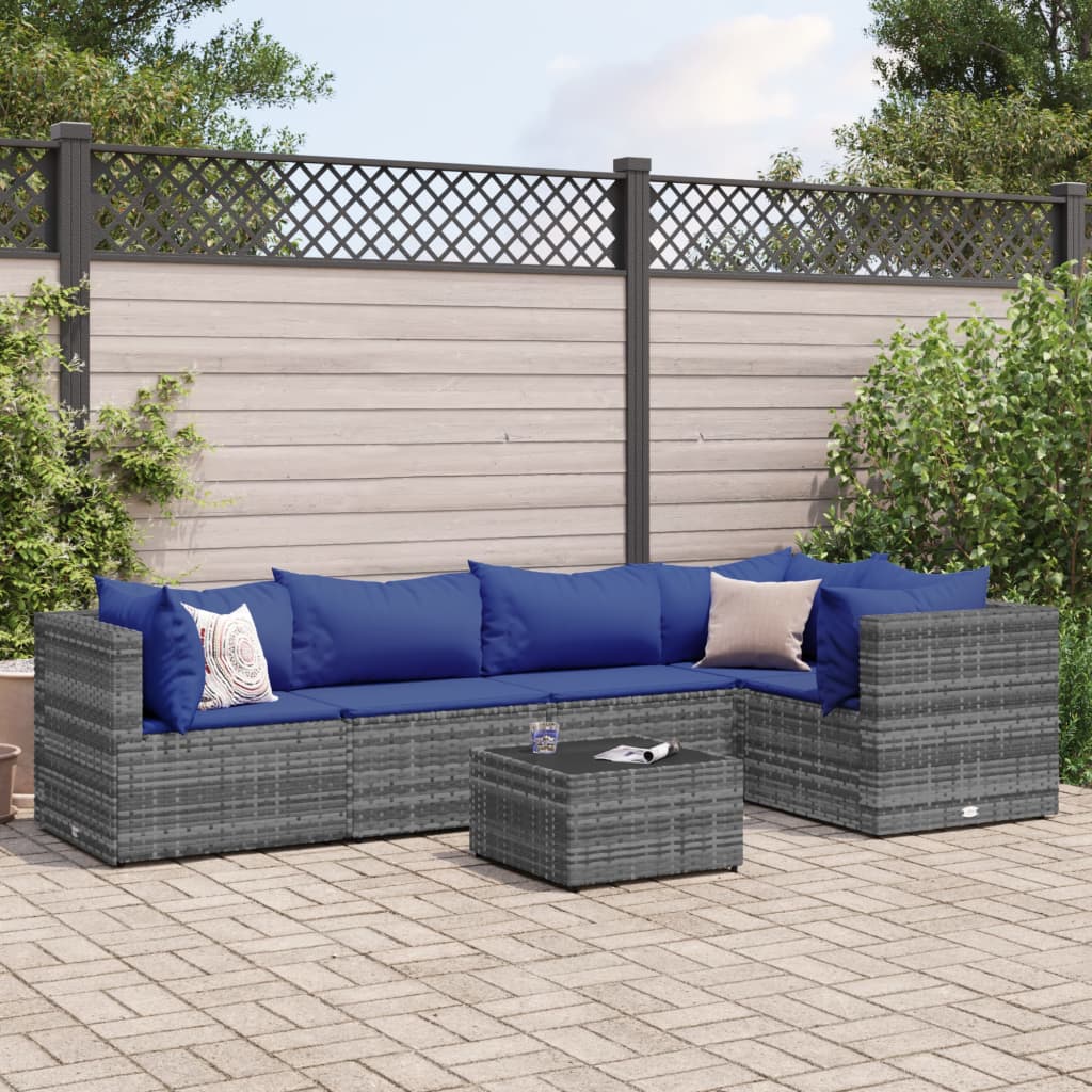 6-delige Loungeset met kussens poly rattan grijs Tuinsets | Creëer jouw Trendy Thuis | Gratis bezorgd & Retour | Trendy.nl