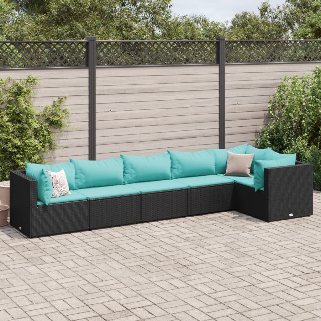 6-delige Loungeset met kussens poly rattan zwart Tuinsets | Creëer jouw Trendy Thuis | Gratis bezorgd & Retour | Trendy.nl