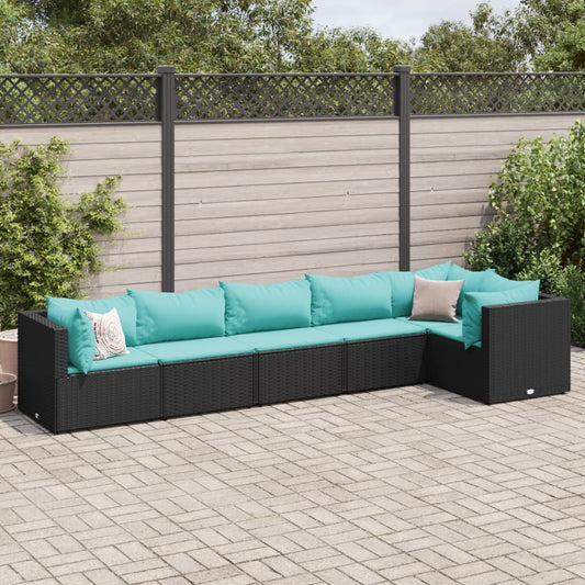 6-delige Loungeset met kussens poly rattan zwart Tuinsets | Creëer jouw Trendy Thuis | Gratis bezorgd & Retour | Trendy.nl