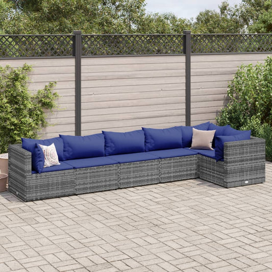 6-delige Loungeset met kussens poly rattan grijs Tuinsets | Creëer jouw Trendy Thuis | Gratis bezorgd & Retour | Trendy.nl