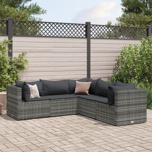 5-delige Loungeset met kussens poly rattan grijs Tuinsets | Creëer jouw Trendy Thuis | Gratis bezorgd & Retour | Trendy.nl