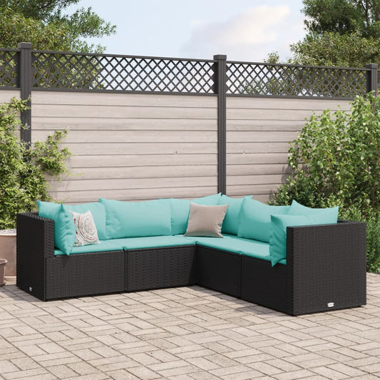 5-delige Loungeset met kussens poly rattan zwart Tuinsets | Creëer jouw Trendy Thuis | Gratis bezorgd & Retour | Trendy.nl