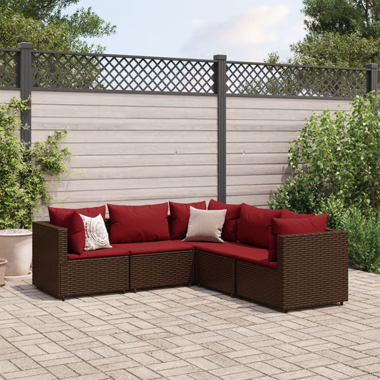 5-delige Loungeset met kussens poly rattan bruin Tuinsets | Creëer jouw Trendy Thuis | Gratis bezorgd & Retour | Trendy.nl