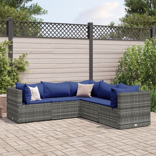 5-delige Loungeset met kussens poly rattan grijs Tuinsets | Creëer jouw Trendy Thuis | Gratis bezorgd & Retour | Trendy.nl