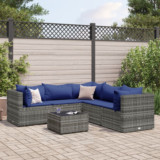 6-delige Loungeset met kussens poly rattan grijs Tuinsets | Creëer jouw Trendy Thuis | Gratis bezorgd & Retour | Trendy.nl