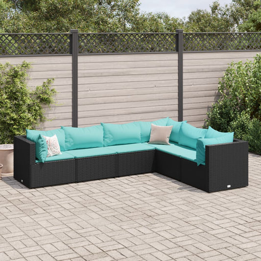 6-delige Loungeset met kussens poly rattan zwart Tuinsets | Creëer jouw Trendy Thuis | Gratis bezorgd & Retour | Trendy.nl