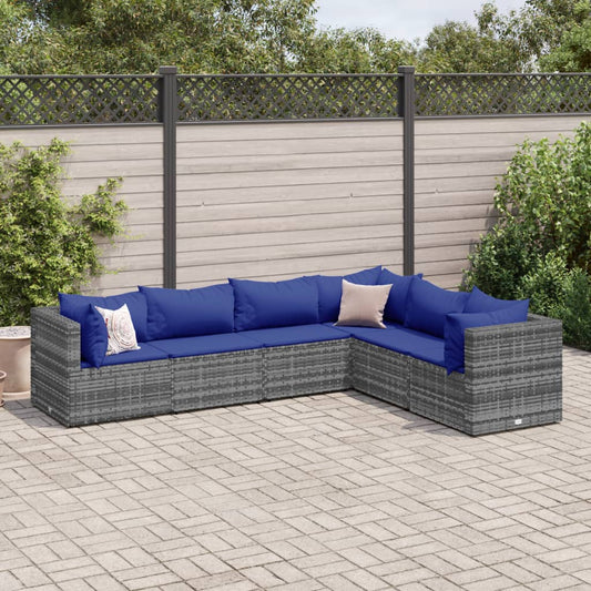 6-delige Loungeset met kussens poly rattan grijs Tuinsets | Creëer jouw Trendy Thuis | Gratis bezorgd & Retour | Trendy.nl