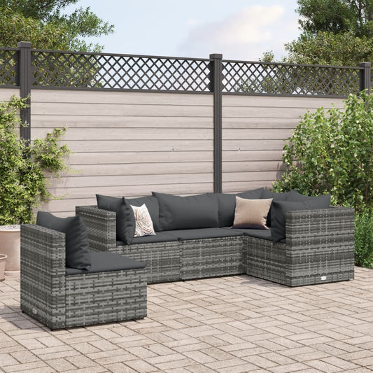 5-delige Loungeset met kussens poly rattan grijs Tuinsets | Creëer jouw Trendy Thuis | Gratis bezorgd & Retour | Trendy.nl