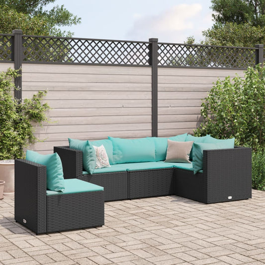 5-delige Loungeset met kussens poly rattan zwart Tuinsets | Creëer jouw Trendy Thuis | Gratis bezorgd & Retour | Trendy.nl