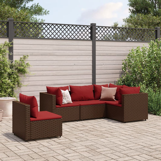 5-delige Loungeset met kussens poly rattan bruin Tuinsets | Creëer jouw Trendy Thuis | Gratis bezorgd & Retour | Trendy.nl