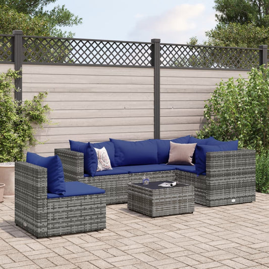 6-delige Loungeset met kussens poly rattan grijs Tuinsets | Creëer jouw Trendy Thuis | Gratis bezorgd & Retour | Trendy.nl