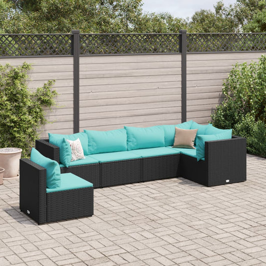 6-delige Loungeset met kussens poly rattan zwart Tuinsets | Creëer jouw Trendy Thuis | Gratis bezorgd & Retour | Trendy.nl