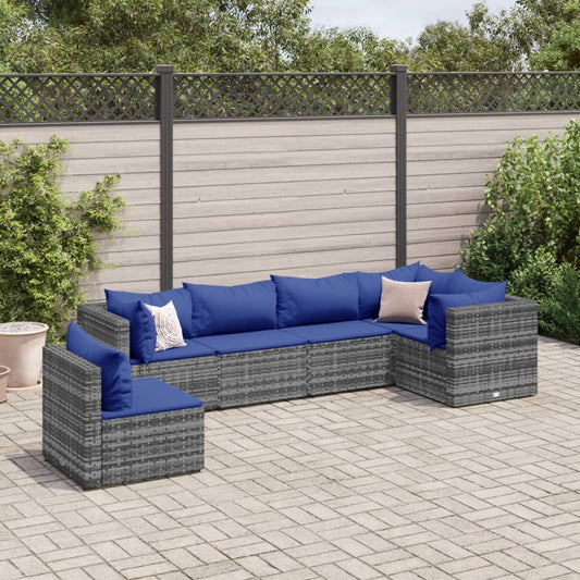 6-delige Loungeset met kussens poly rattan grijs Tuinsets | Creëer jouw Trendy Thuis | Gratis bezorgd & Retour | Trendy.nl