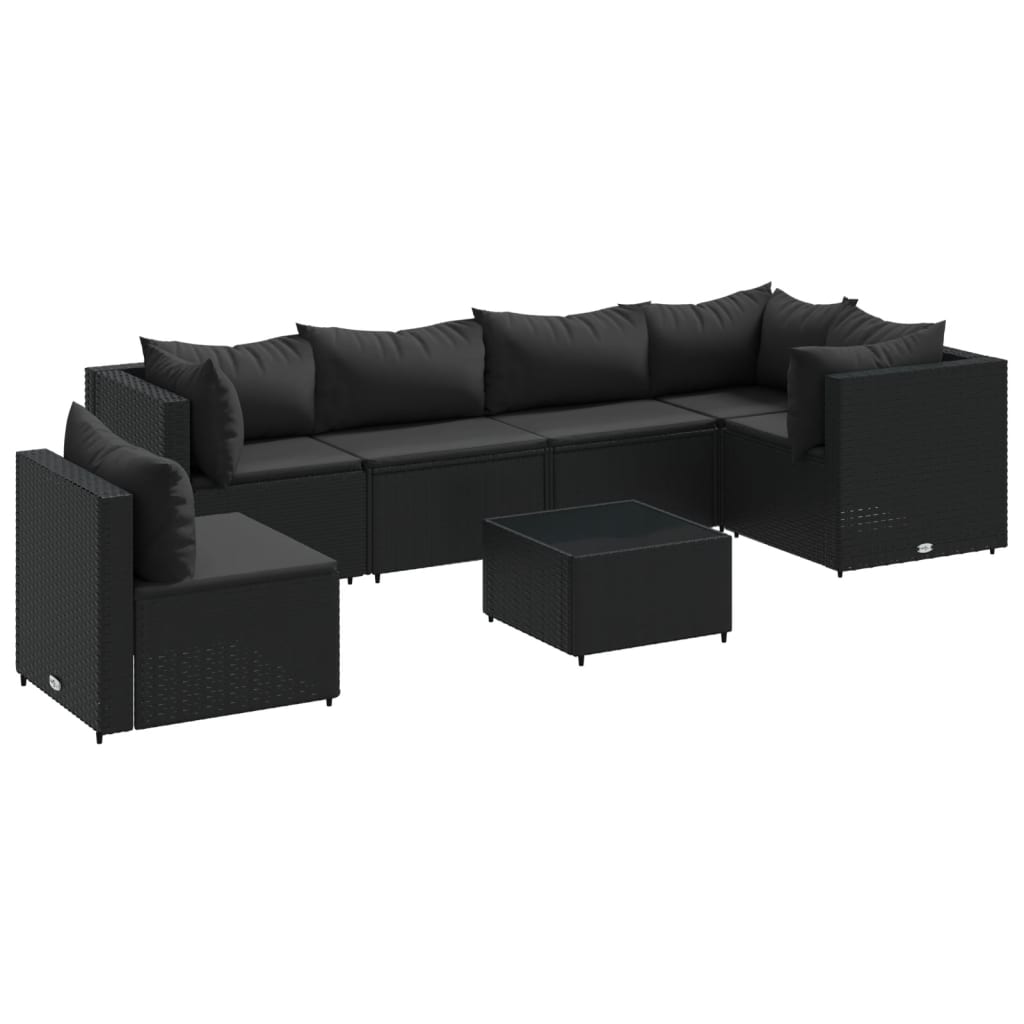 7-delige Loungeset met kussens poly rattan zwart Tuinsets | Creëer jouw Trendy Thuis | Gratis bezorgd & Retour | Trendy.nl