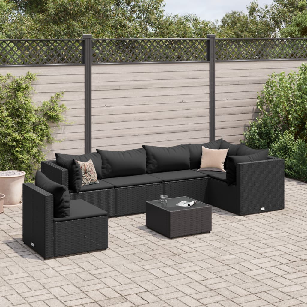 7-delige Loungeset met kussens poly rattan zwart Tuinsets | Creëer jouw Trendy Thuis | Gratis bezorgd & Retour | Trendy.nl