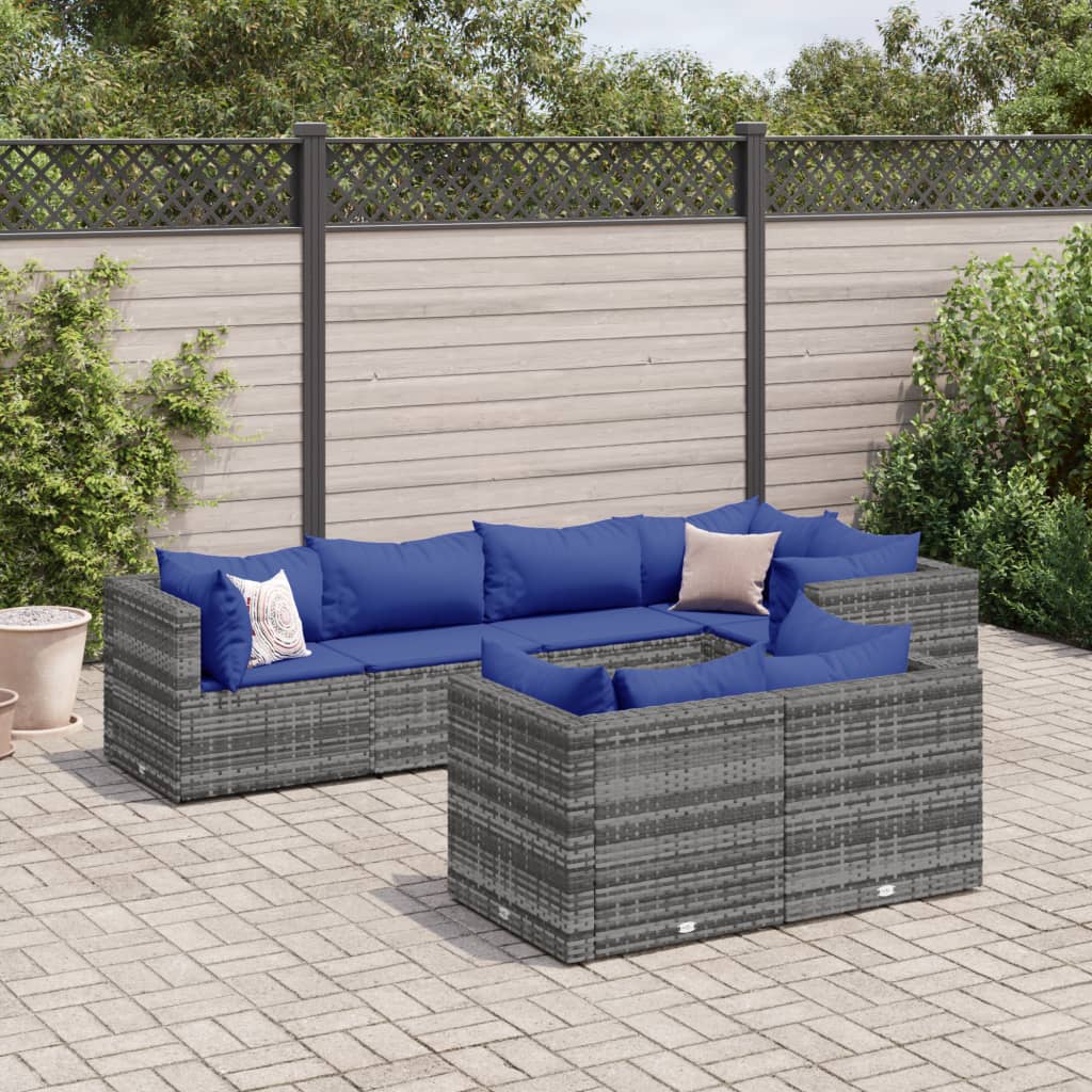 7-delige Loungeset met kussens poly rattan grijs Tuinsets | Creëer jouw Trendy Thuis | Gratis bezorgd & Retour | Trendy.nl