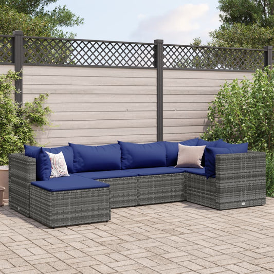 6-delige Loungeset met kussens poly rattan grijs Tuinsets | Creëer jouw Trendy Thuis | Gratis bezorgd & Retour | Trendy.nl