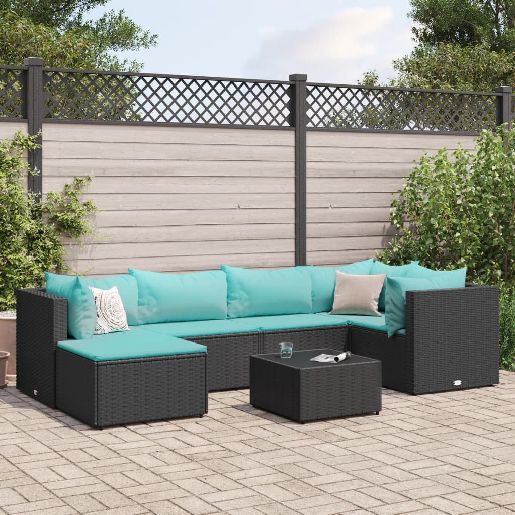 7-delige Loungeset met kussens poly rattan zwart Tuinsets | Creëer jouw Trendy Thuis | Gratis bezorgd & Retour | Trendy.nl