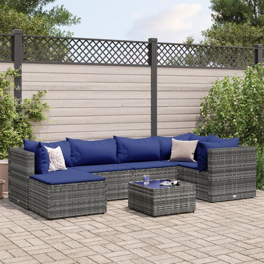 7-delige Loungeset met kussens poly rattan grijs Tuinsets | Creëer jouw Trendy Thuis | Gratis bezorgd & Retour | Trendy.nl