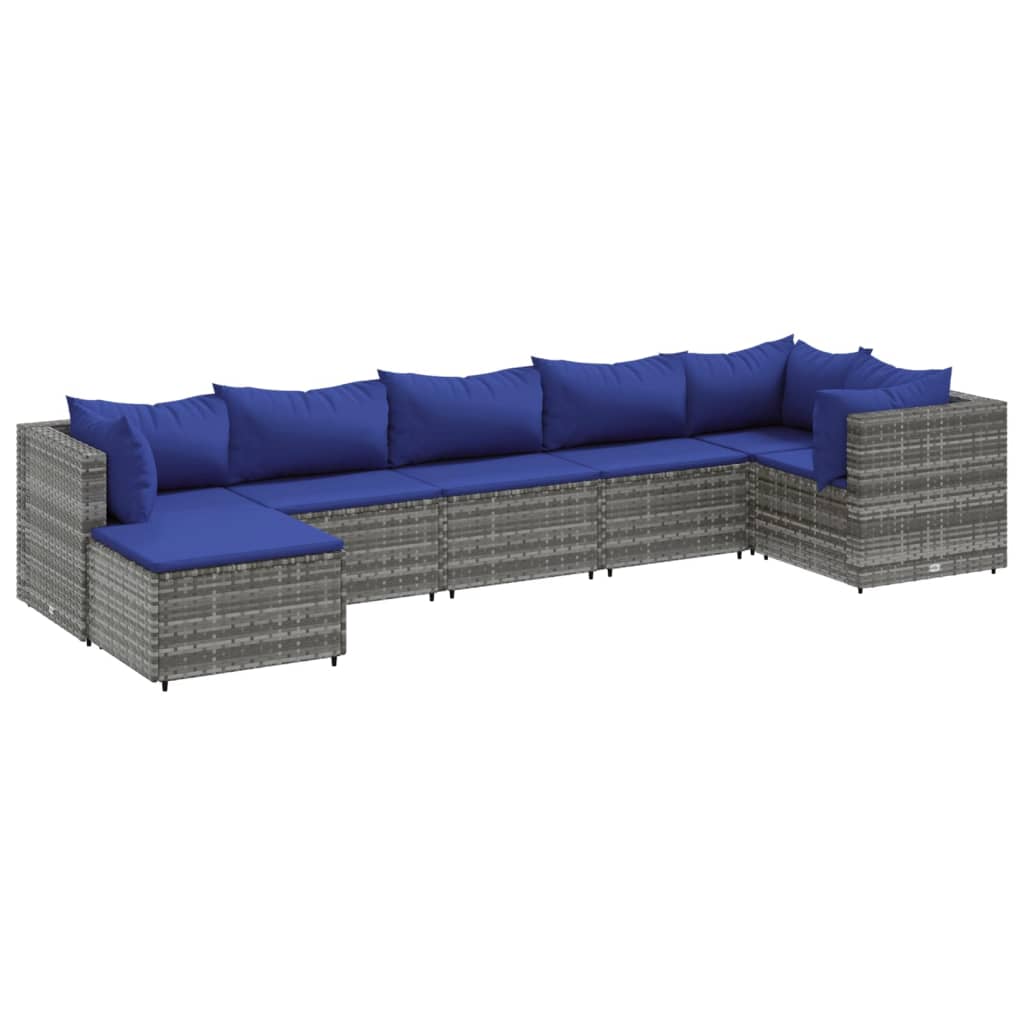 7-delige Loungeset met kussens poly rattan grijs Tuinsets | Creëer jouw Trendy Thuis | Gratis bezorgd & Retour | Trendy.nl