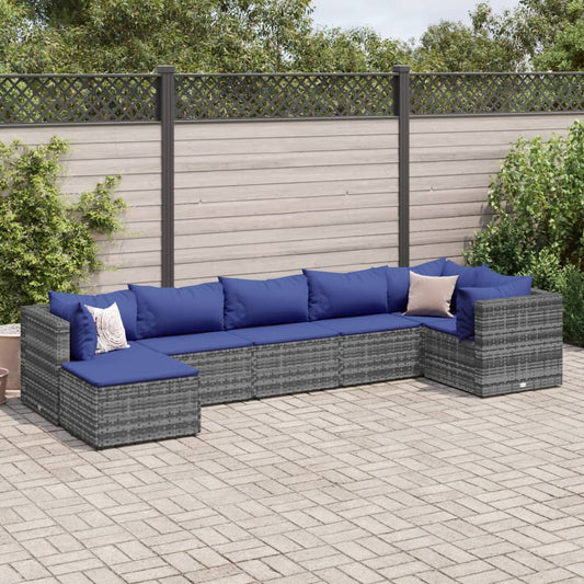 7-delige Loungeset met kussens poly rattan grijs Tuinsets | Creëer jouw Trendy Thuis | Gratis bezorgd & Retour | Trendy.nl