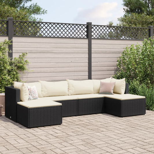 6-delige Loungeset met kussens poly rattan zwart Tuinsets | Creëer jouw Trendy Thuis | Gratis bezorgd & Retour | Trendy.nl