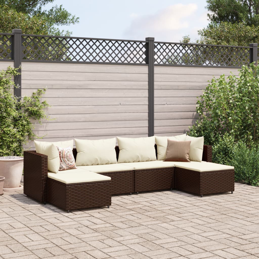 6-delige Loungeset met kussens poly rattan bruin Tuinsets | Creëer jouw Trendy Thuis | Gratis bezorgd & Retour | Trendy.nl