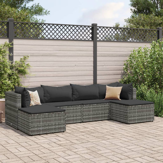 6-delige Loungeset met kussens poly rattan grijs Tuinsets | Creëer jouw Trendy Thuis | Gratis bezorgd & Retour | Trendy.nl