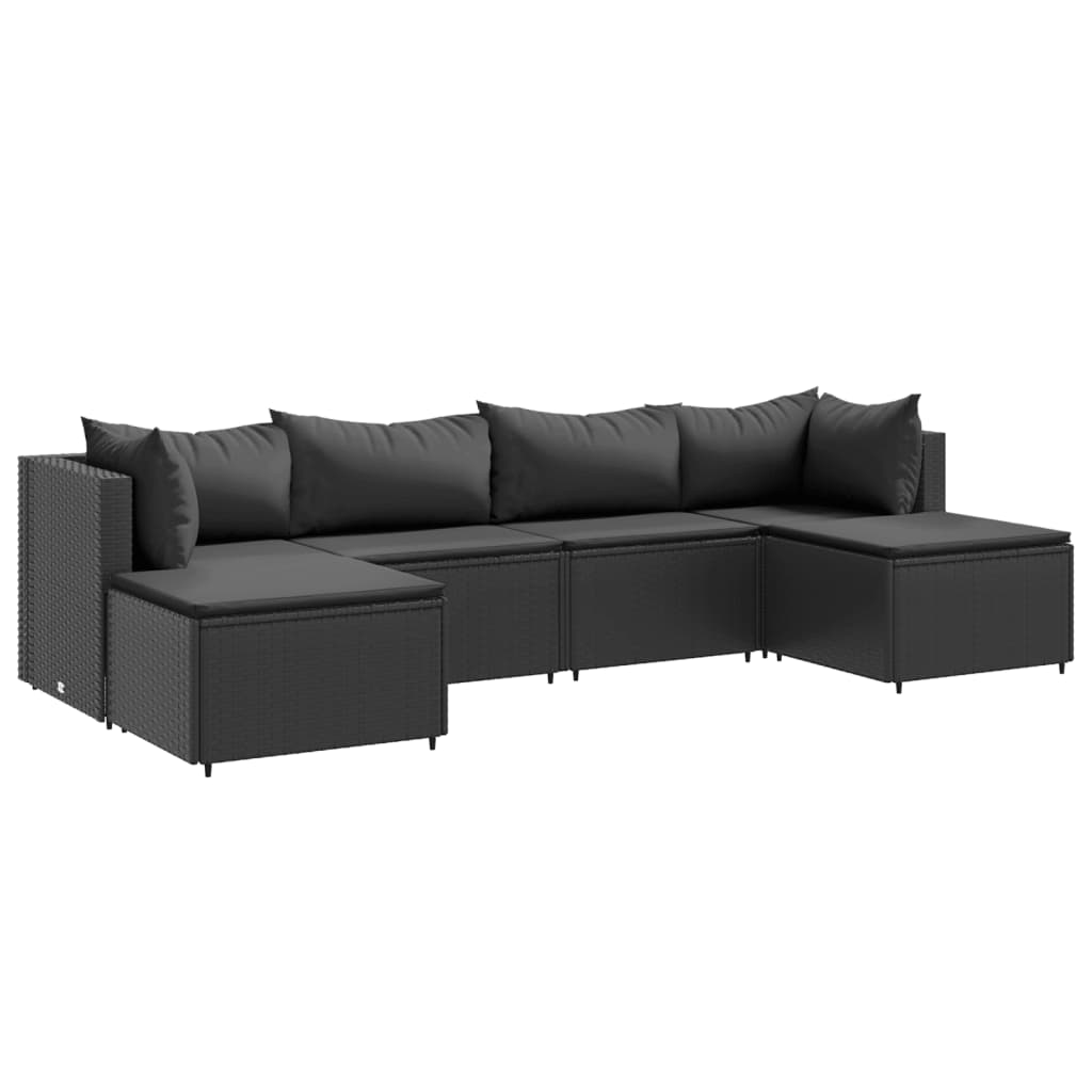 6-delige Loungeset met kussens poly rattan zwart Tuinsets | Creëer jouw Trendy Thuis | Gratis bezorgd & Retour | Trendy.nl